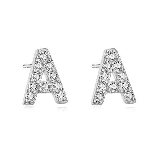 Produktbild: Aroncent Buchstabe Ohrstecker Zirkonia Ohrringe: Damen Herren 925 Sterling Silber Buchstaben Ohrstecker Initiale Ohrschmuck mit Zirkonia A