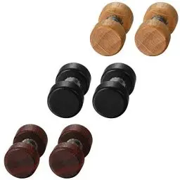 Produktbild: Aroncent Holz Ohrstecker Ohrringe Set: 3 Paare 8mm Unisex Ohrstecker Edelstahl Ohrringe Tunnel Ohrstecker Holz Piercing Ohr Vintage Ohrringe Hanteln für Damen Herren