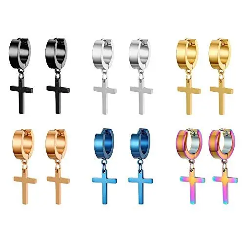 Produktbild: Aroncent Kreuz Creolen Ohrringe Ohrstecker: 6 Paare Ohrringe Set Edelstahl Ohrschmuck Kruzifix Kette Gotik Punk Rock Ohrhänger Herren Damen