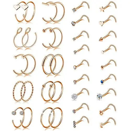 Produktbild: Aroncent Nasen Piercing 20G Nasenstecker 316L Edelstahl Lippen/Ohr/Nasen Ring Fake Piercing 38PCS