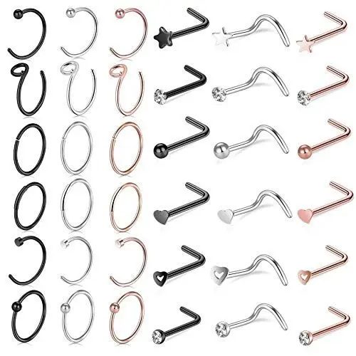 Produktbild: Aroncent Nasenpiercing 20G Nasenring Gebogen L-Form Nasenstecker Lippen/Ohr/Nasen Ring 36PCS