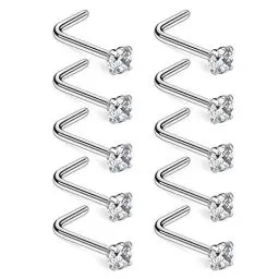 Produktbild: Aroncent Nasenstecker Nasen Stud L-Form Nasen-Piercing Nasenschmuck Nostril 316L Chirurgenstahl 18 Gauge Piercing Schmuck 10PCS