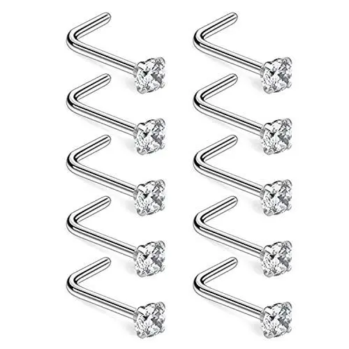 Produktbild: Aroncent Nasenstecker Nasen Stud L-Form Nasen-Piercing Nasenschmuck Nostril 316L Chirurgenstahl 18 Gauge Piercing Schmuck 10PCS