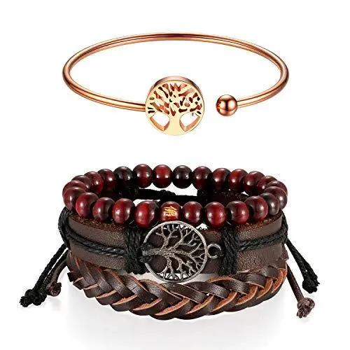 Produktbild: Aroncent Pärchen Armbänder Set, mit Lebensbaum Design Mehrschichtige Verstellbare Armschmuck Handgewebte Geflochten Armband