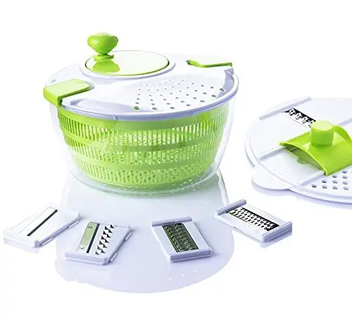 Produktbild: Arquiel 7 in 1 Salatschleuder Multifunktions 4L Küchenhelfer Set Küchenreibe Gemüsehobel, zum Waschen und Trocknen von Gemüse