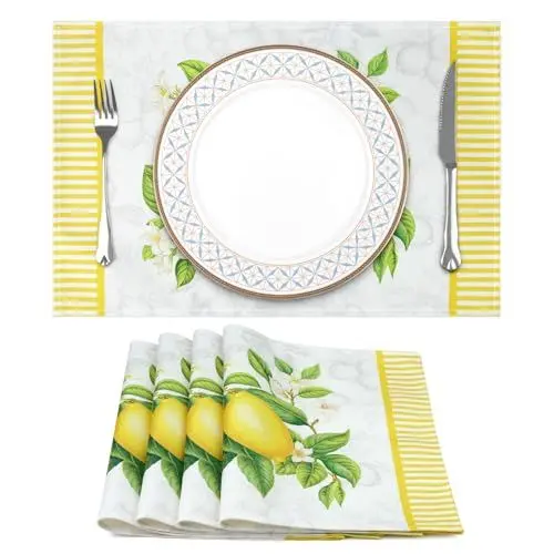 Produktbild: Arquiel Platzset 4er Set, Tischsets Zitrone Blume Hitzebeständige für Esstisch Dekoration Küche Tisch Drinnen Urlaub Dekors und Frühling Sommer(33 * 48cm)