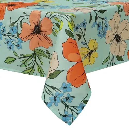 Produktbild: Arquiel Tischdecke Rechteckige Florale, Wasserabweisend Aquarell Tischdecken Tischtuch Deko, Polyester Tischdeck FüR Garten, KüChe Parteien FrüHling/Sommer (Orangefarbene Blüten, 140 x 180 cm)