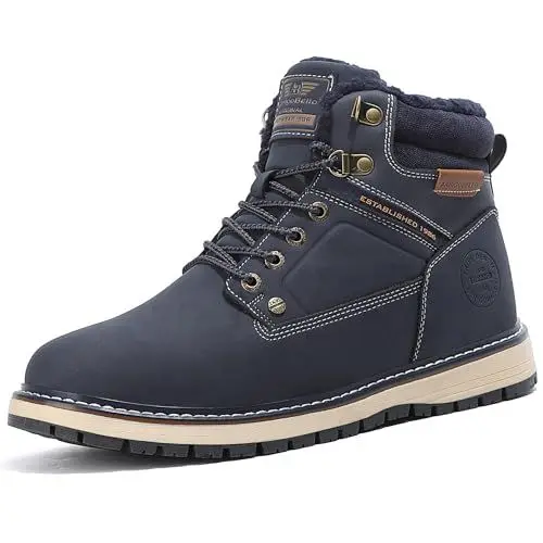 Produktbild: ARRIGO BELLO Winterschuhe Herren Winterstiefel Gefüttert Boots Stiefel Leder Winterboots Rutschfeste Stiefeletten Warme Winter Schuhe Größe 41-46(A Schwarz,Größe 42)