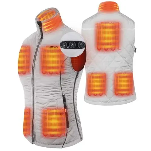 Produktbild: ARRIS Beheizbare Weste für Damen, Elektrische Frauen Heizweste mit 7.4V Powerbank Leichte Beheizbare Jacke für Outdoor Camping Wandern Jagd Skifahren Größe einstellbar (weiß)