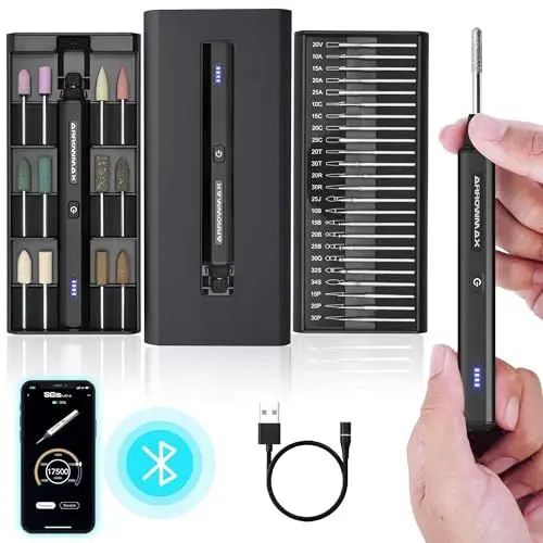 Produktbild: ARROWMAX Kabelloser, wiederaufladbarer elektrischer Gravurstift mit 36 Bits, Aluminiumgehäuse, Bluetooth, APP, kabellose magnetische Aufladung, Ätzwerkzeug für Heimwerker, Gravur,(SGS MINI),Schwarz
