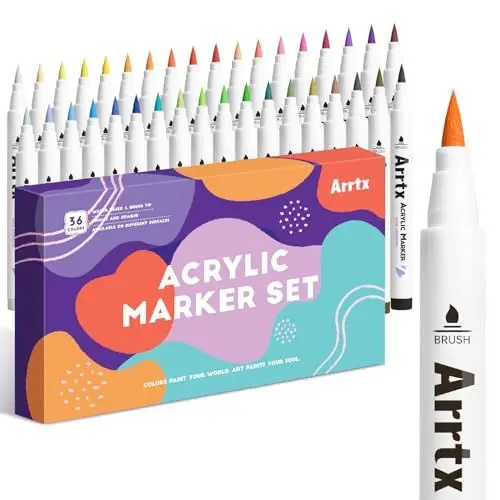 Produktbild: Arrtx Acrylstifte für Steine Wasserfest-36 Farben Stifte Steine Bemalen, Pinsel Spitze Acrylmarker Zum Bemalen Acrylmarker für malerei, Keramik, Glas, Holz, Metall, Leinwand, DIY Fotoalbum