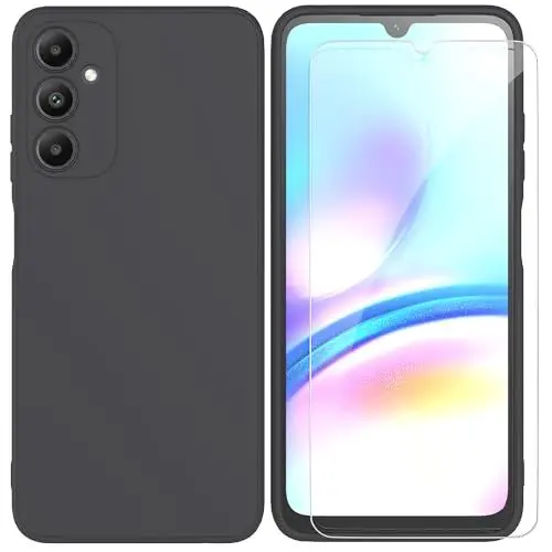 Produktbild: ARRYNN Hülle für Samsung Galaxy A05s 4G (6.7 Zoll) + Schutzfolie,Handyhülle Liquid Silikon Weiches TPU Stoßfeste Case Cover Schutzhülle - Schwarz