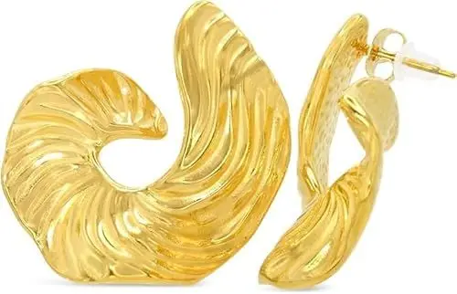 Produktbild: ARS-ARGENTI Ohrringe Flower-Swirl Hoops 750 vergoldet 18K Schmuck Geschenk Damen Mädchen Design Bold Stripped Hoops 23 mm statement extravagant hochwertig edel hypoallergen