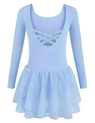 Produktbild: Arshiner Ballettkleider Mädchen Langarm Ballettkleidung Baumwolle Glitzer Tanzkleid Ballettanzug Kinder Balletttrikot mit Tüllrock