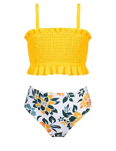Produktbild: Arshiner Mädchen Badeanzug Kinder Gesmokte Bikini mit Rüschen Verstellbaren Träger