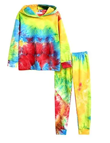 Produktbild: Arshiner Mädchen Bekleidungssets Batik Kinder Hoodie mit Hose Set Leichtgewicht Freizeit Trainingsanzug Mode Kleidung Set für Mädchen 9-10 Jahre