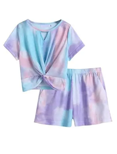 Produktbild: Arshiner Mädchen Bekleidungssets Batik Kinder T-Shirt mit Shorts Set Freizeit Mode Kleidung Sommer Tie-dye Kleidungsset für Mädchen 13-14 Jahre 160