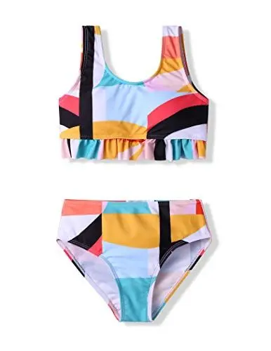 Produktbild: Arshiner Mädchen Bikini 2 Teilig Sommer Strand Bademode Geometrie Badeanzüge Kinder Tankini Set Rüschen Oberteil Bikinislip Strand Surf Bademode 120/5-6 Jahre