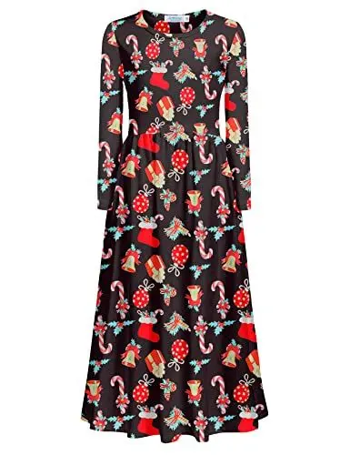 Produktbild: Arshiner Mädchen Kleider Baumwolle Langes Kleid mit Taschen Einfarbig Prinzessin T-Shirt Kleider Sommer Schlittschuhläufer Kleider Rundhals Freizeitkleidung Gr.110-150