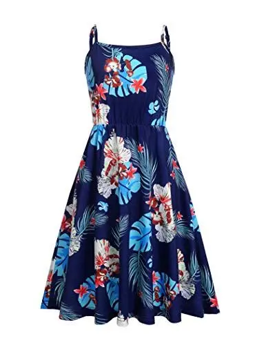 Produktbild: Arshiner Mädchen Kleider Hawaii Kinder Sommer Trägerkleid Festliches Freizeitkleid A-Linie Midi Party Ärmellose Kleid für Mädchen 6-7 Jahre