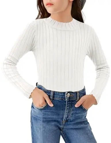 Produktbild: Arshiner Mädchen Langarmshirt Halber Rollkragenpullover Kinder Freizeit Pullover Langarm Oberteile Mode Strickpullover Herbst Winter Elegant Shirt 12-13 Jahre Weiß