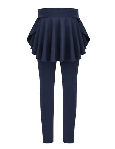 Produktbild: Arshiner Mädchen Leggings mit Rock Hochtaillierte Stretch Sporthose Freizeit Rüschen Tennisrock Lang Sportleggings für Kinder 7-8 Jahre Marineblau 130