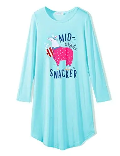 Produktbild: Arshiner Mädchen Nachthemd Langarm Kinder Nachtkleid mit Niedlichen Prints Schlafanzug Kleid Nightdress für Mädchen 5-6 Jahre