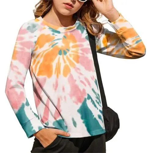 Produktbild: Arshiner Mädchen Sweatshirt Batik Kinder Freizeit Pullover Herbst Winter Bunt Oberteile Langarmshirt für Mädchen 9-10 Jahre