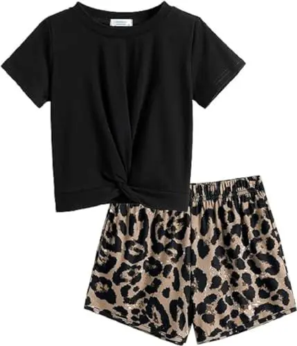 Produktbild: Arshiner Mädchen T-shirts mit Shorts Sets Sommer Kinder Kleidung Set Freizeit Mode Sport Bekleidungssets für Mädchen 7-8 Jahre
