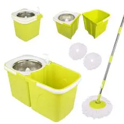 Produktbild: ARSUK Mopp- und Eimer-Sets – 2 separate stapelbare Eimer mit 2 Mikrofaser-Moppköpfen und 360° drehbarem, höhenverstellbarem Teleskopstiel