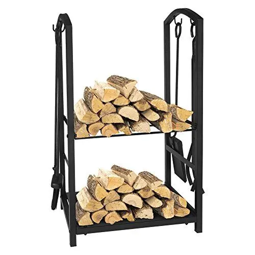 Produktbild: ART TO REAL Brennholz Log Rack, 4 Stück Kamin Tool Sets, Indoor Outdoor Kamin Log Carriers Halter Lagerung Schwarz Schmiedeeisen, MEHRWEG