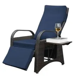 Produktbild: ART TO REAL Relaxsessel mit Liegefunktion gartenmöbel wetterfest,Positionen Höhenverstellbarer Relaxliege Garten,Liegestuhl Balkon Garten Rattan Sessel aus handgewebtem PE-Geflecht,Blau