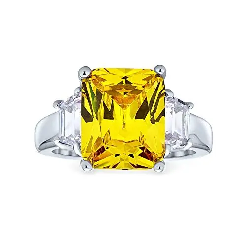 Produktbild: Art Deco Stil .925 Sterling Silber 8Ctw Kanariengelb Aaa Cz Rechteck Smaragd Schliff Cocktail Erklärung Verlobungsring Für Frauen Cubic Zirconia Baguette Seite Stones