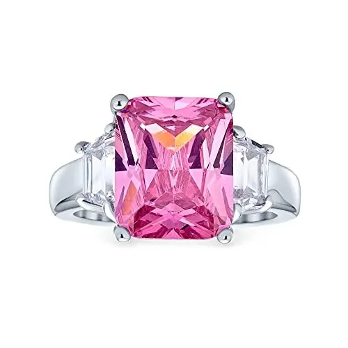 Produktbild: Art Deco Stil .925 Sterling Silber 8Ctw Rosa Aaa Cz Rechteck Smaragd Schliff Cocktail Erklärung Verlobungsring Für Frauen Cubic Zirconia Baguette Seite Stones