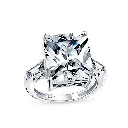 Produktbild: Art Deco Stil .925 Sterling Silber Großer 10CT Rechteck AAA CZ Zirkonia Brillantschliff Statement Verlobungsring mit Baguette-Seitensteinen