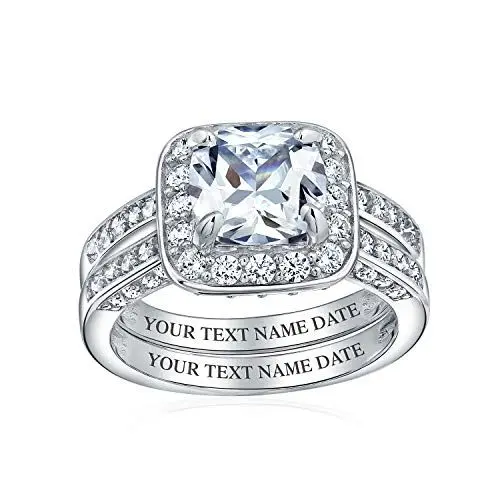 Produktbild: Art Deco Stil Klassisch Zeitlos Quadratisch Kubischer Zirkon 3CT AAA CZ Asscher Schliff Verlobungsring Für Frauen .925 Sterlingsilber Dünnes Pave Band