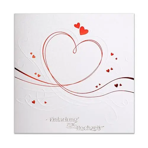 Produktbild: Art Nuvo HOCHZEITSEINLADUNGEN - SATZ 20 St, 135x135mm MIT BEDRUCKBAREN EINLAGEN UND UMSCHLÄGEN FÜR HOCHZEIT – ROTE FOLIE, GEPRESSTES MUSTER AUF METALLICPAPIER, ZAP_DE_07
