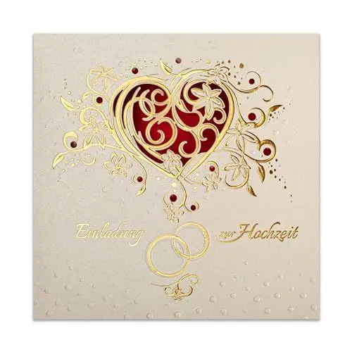 Produktbild: Art Nuvo Hochzeitseinladungen - 20 St. 135x135mm, Mit Bedruckbaren Einlagen Und Um-Schlägen Für Hochzeit – Lasergeschnitten, Mit Goldfolie Veredelt. Gepresstes Muster Auf Metallickpapier, ZAP_DE_05