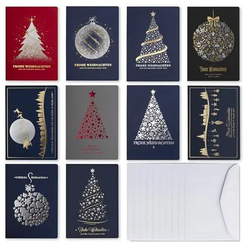 Produktbild: Art Nuvo Weihnachtskarten mit Umschlägen und Einlagen – Set von 10 exclusiven Weihnachtskarten