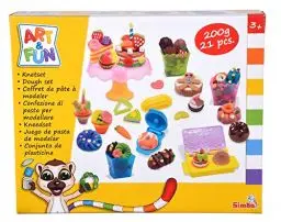 Produktbild: Art and Fun Knetset Süßwarenladen, 4x 50g Knete, Spritze, Ausstechformen, 3D Förmchen, 21 Teile, Zubehör, ab 3 Jahre