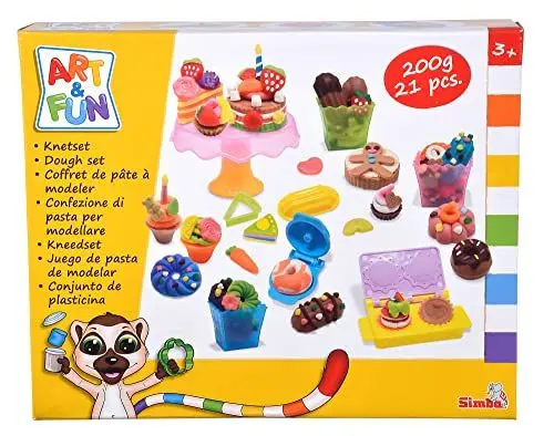 Produktbild: Art and Fun Knetset Süßwarenladen, 4x 50g Knete, Spritze, Ausstechformen, 3D Förmchen, 21 Teile, Zubehör, ab 3 Jahre
