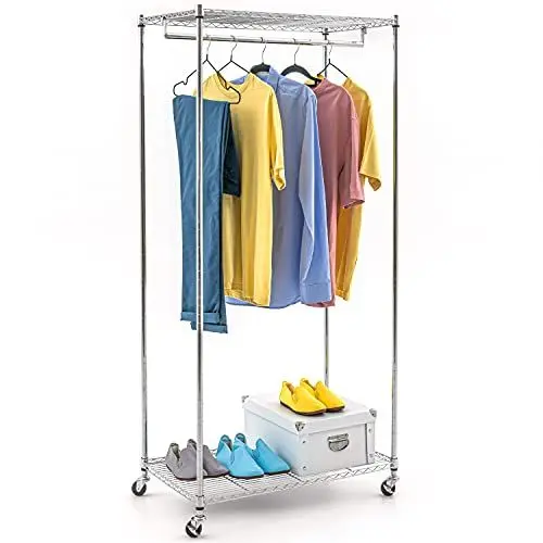 Produktbild: art moon Buffalo Schwerlast Faltschrank Kleiderschrank, Stabil Kleiderschrank auf Rollen mit 2 Ablagen, 20 Kleiderbügel und 70 kg Lasten, Stahl, 75x45x150CM