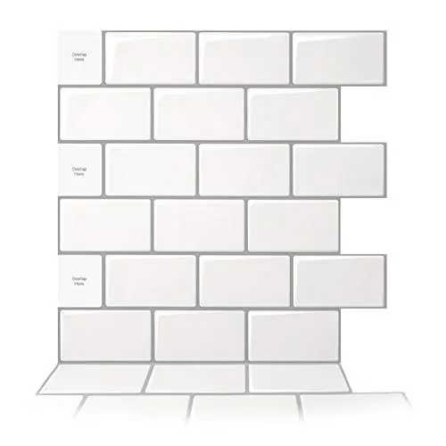 Produktbild: Art3d 10 Blatt Metro Fliesen Selbstklebend fliesenaufkleber klebefliesen küche 3d Wandpaneele Selbstklebend Warmes Weiß mit Grauem Fugenmörtel 30 x 30 cm