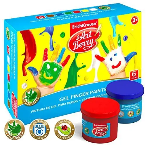 Produktbild: Artberry Fingerfarben Set für Kinder 6 Stück Gemischt mit Aloe Vera | 6x100ml Ungiftige Fingermalfarben | von Erich Krause