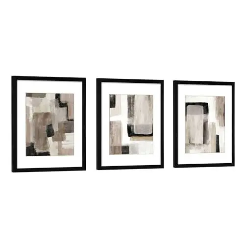 Produktbild: ArtbyHannah Bilderrahmen schwarz 28x36cm 3er Set, Modernes Fotorahmen Set, Abstrakte Kunst für Wohnzimmer- und Schlafzimmerdeko