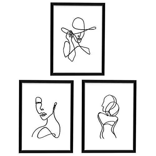 Produktbild: ArtbyHannah 3er Set gerahmte Wandbilder 27,9x35,6 cm Schwarze Rahmen Minimalistisch-abstrakte Frauenkörperformen Kunstdruck Wanddeko für Wohnzimmer, Badezimmer & Schlafzimmer