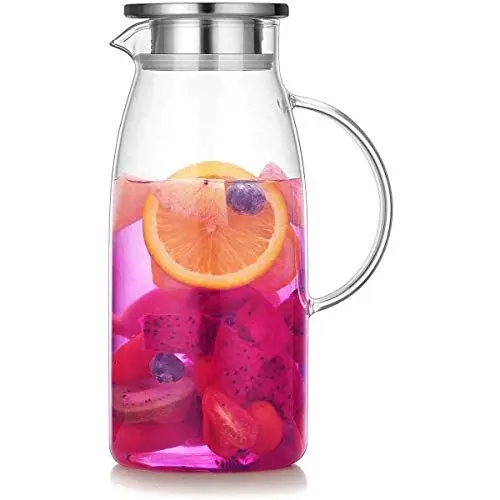 Produktbild: Artcome 60 Unzen Glas Krug karaffe mit Edelstahldeckel, Heiß- / Kalt wasserkrug, Saft Getränkekaraffe glaskaraffe