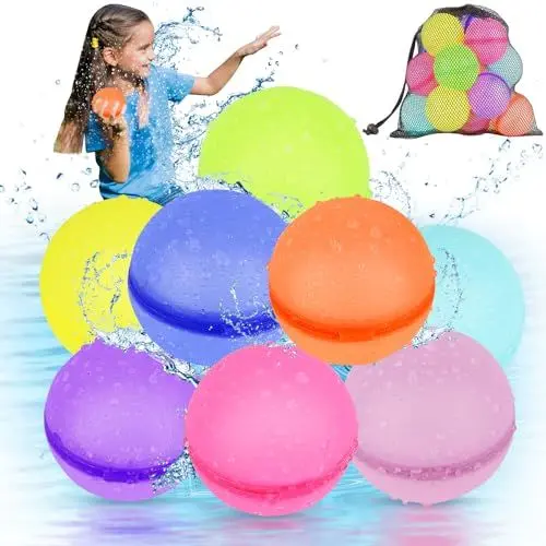 Produktbild: artcool 8 Stück Wiederverwendbare Wasserbomben Selbstschließend, Eine Sekunde Schnellfüller Wasserbomben Set, Wasserspielzeug Pool Spielzeug Strandspielzeug für Sommer - Sommerspaß Familienspiel