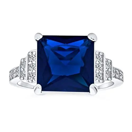 Produktbild: Art-Déco-Stil Riesiger 5 CTW Klarer Simulierter Blauer Saphir Cocktailring AAA CZ Gestufter Seitenstein-Stil Strahlender Brillantschliff Quadratischer Verlobungsring Für Damen .925 Sterlingsilber