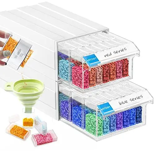 Produktbild: ARTDOT 5D Diamond Painting Zubehör Boxen, 70 Stück Diamant Painting Aufbewahrungsbox mit Koffer Trichter Stickers